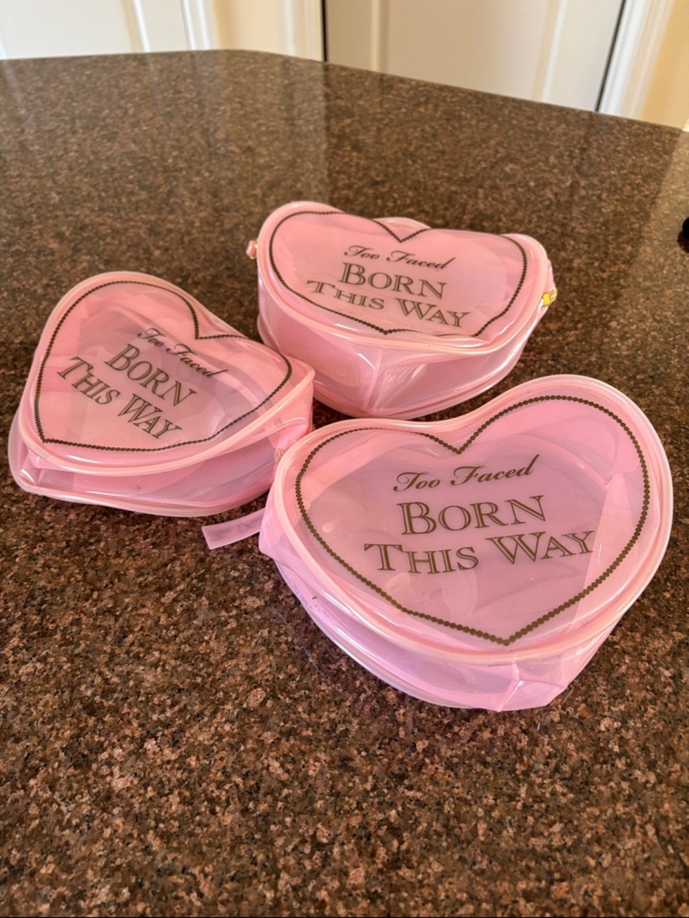 Too Faced Pink Born This Way Heart Makeup Bags (Set of 3)